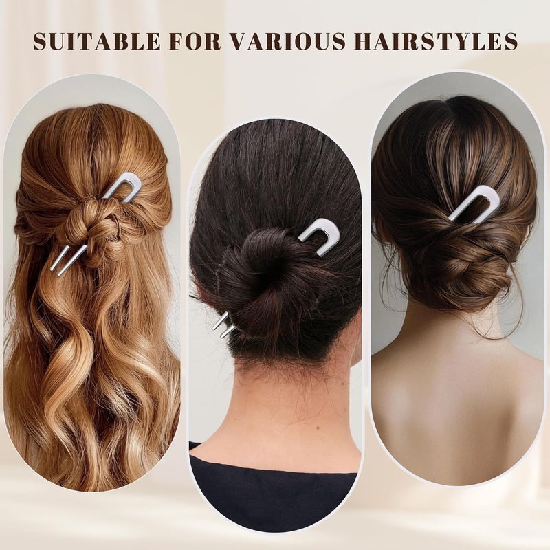 hisial 6Pcs Metal French Hair Pins for Women U Shape Sticks 3.9 Inch Vintage Fork for Hairstyle Accessories(Silver) - Image 4